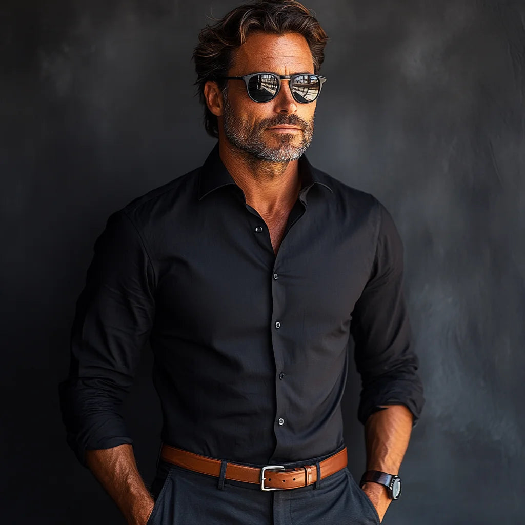 Men's Black Cotton Blend Tailored-Fit Formal Shirt