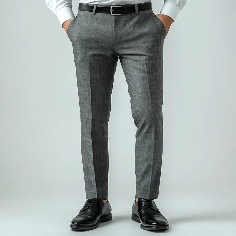 Men's Charcoal Grey Slim-Fit Formal Trousers - Tailored Polyester Blend