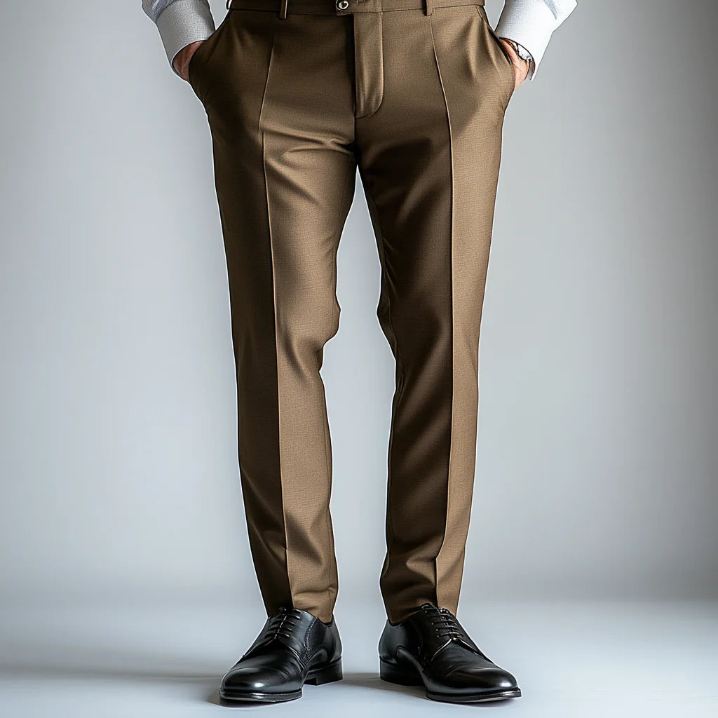 Men's Dark Khaki Formal Trousers - Tailored Fit for Elevated Formal Wear
