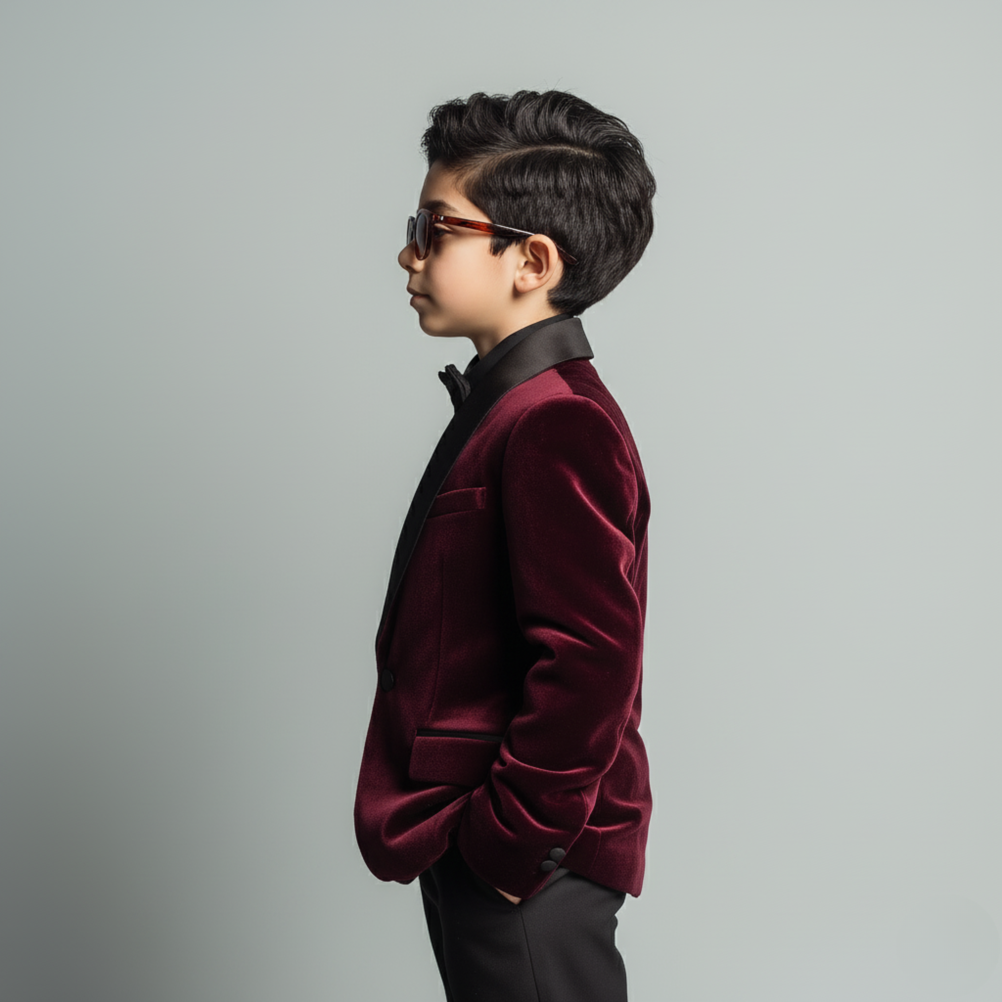 Velsoir Deep Wine Velvet Tuxedo Suit For Kids