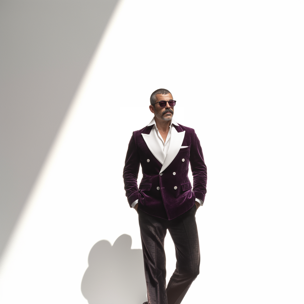 Velsoir Rich Purple Double-Breasted Velvet Tuxedo Suit For Men