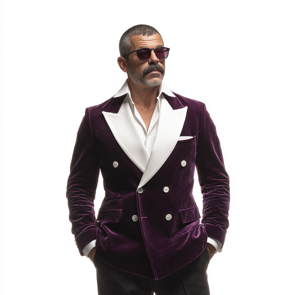 Velsoir Rich Purple Double-Breasted Velvet Tuxedo Suit For Men
