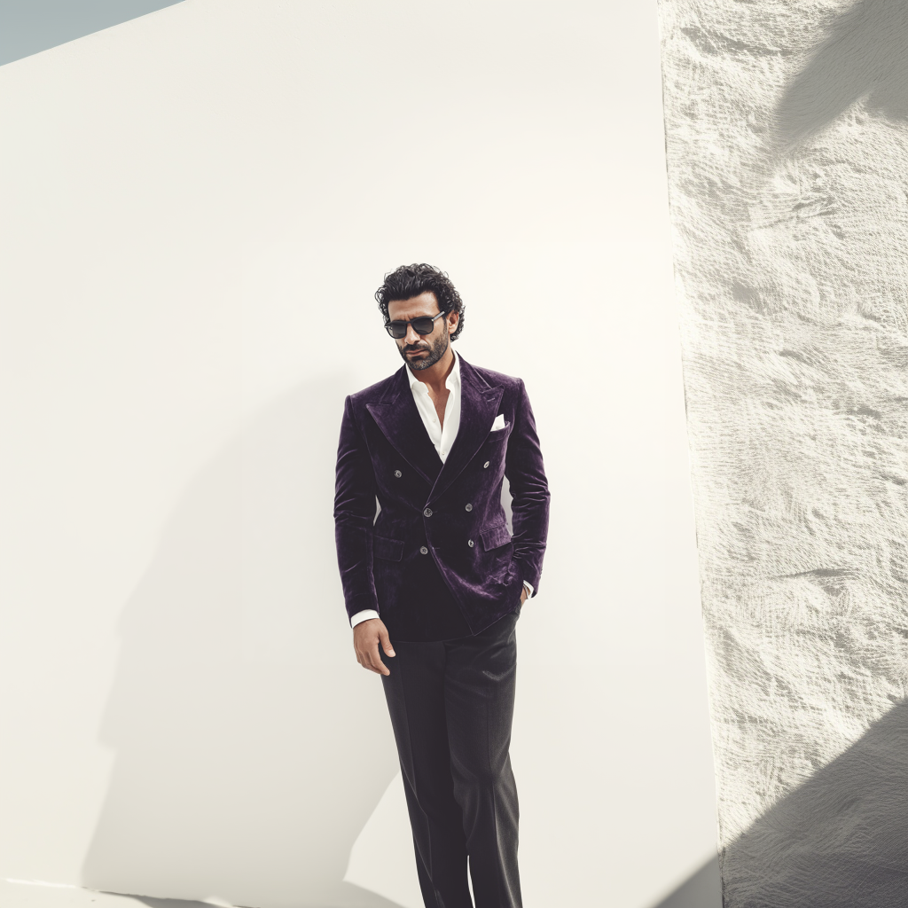 Velsoir Imperial Purple Velvet Double-Breasted Suit with Peak Lapels