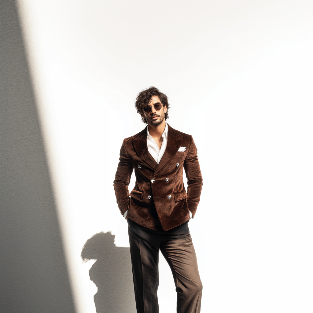 Velsoir Rich Chocolate Velvet Double-Breasted Suit with Peak Lapels
