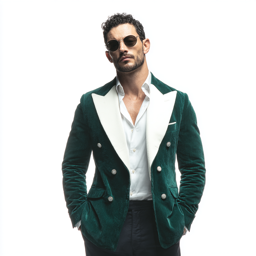 Velsoir Hunter Green Double-Breasted Velvet Tuxedo Suit For Men