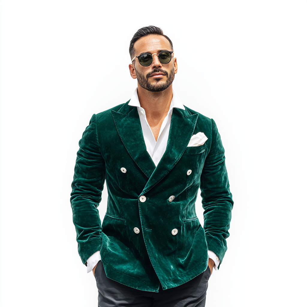 Velsoir Deep Forest Green Velvet Double-Breasted Suit with Peak Lapels
