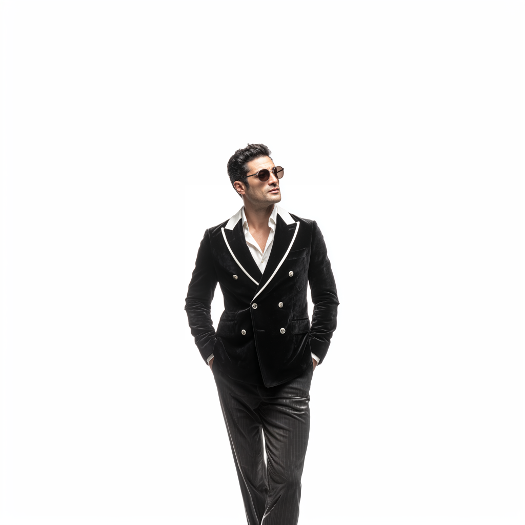 Velsoir Black Velvet Double-Breasted Suit with Peak Lapels