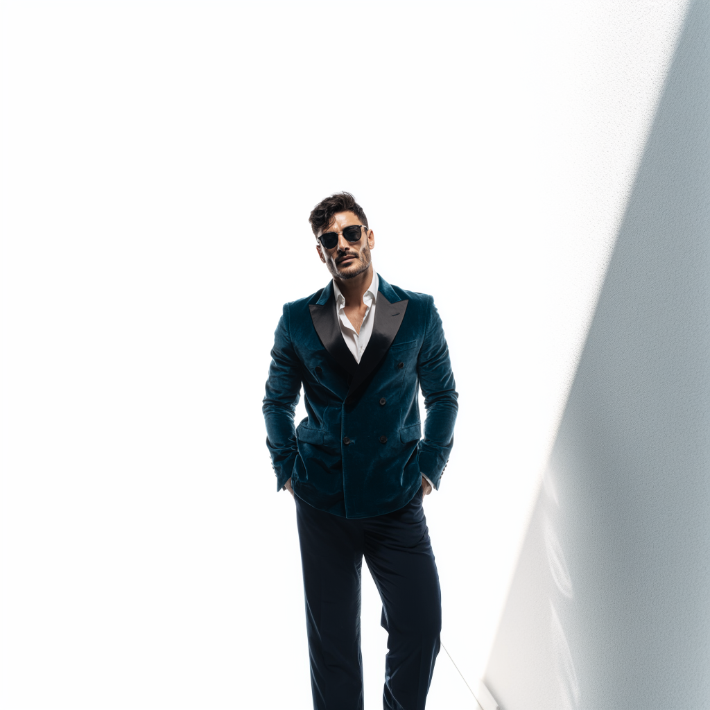 Velsoir Dark Teal Double-Breasted Velvet Tuxedo Suit For Men