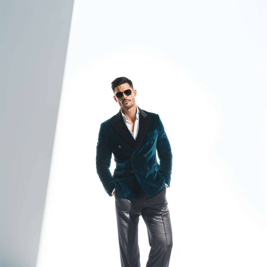 Velsoir Midnight Teal Double-Breasted Velvet Tuxedo Suit For Men