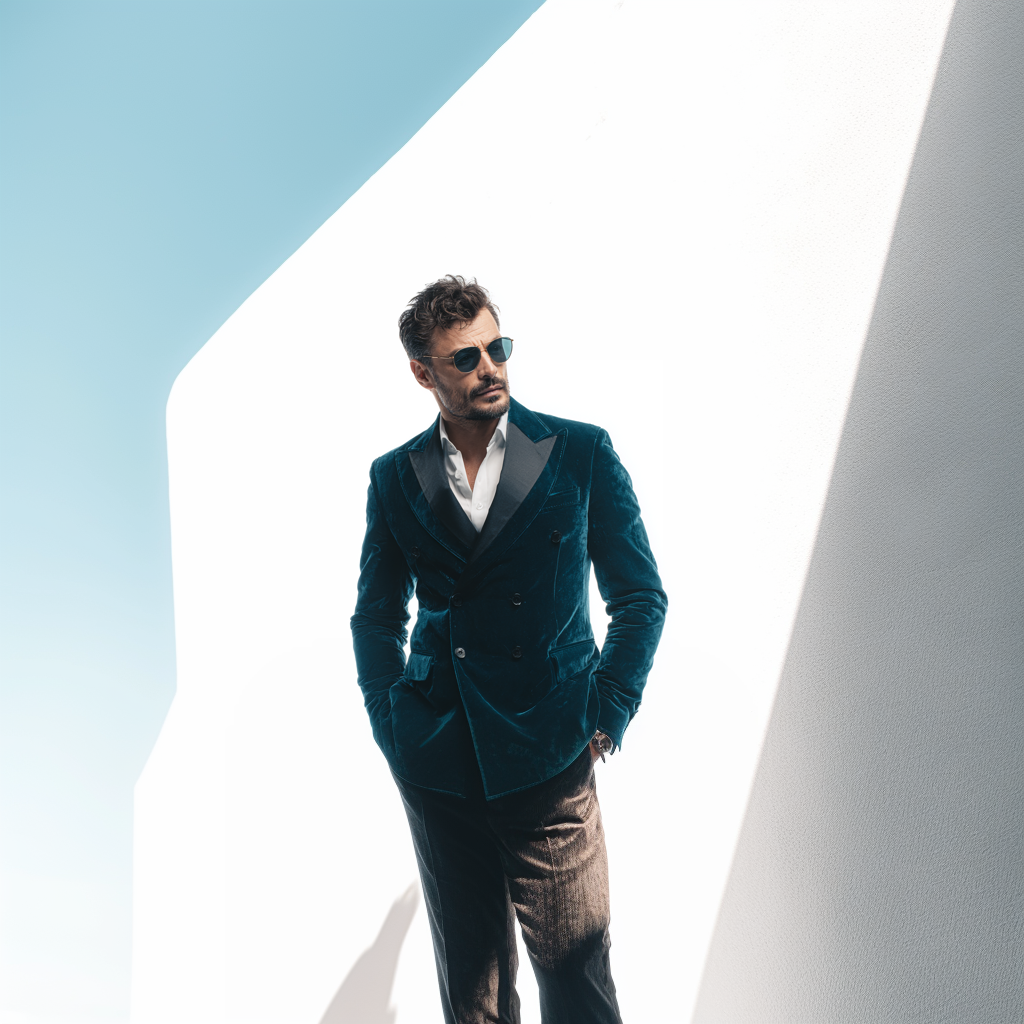 Velsoir Deep Teal Double-Breasted Velvet Tuxedo Suit For Men