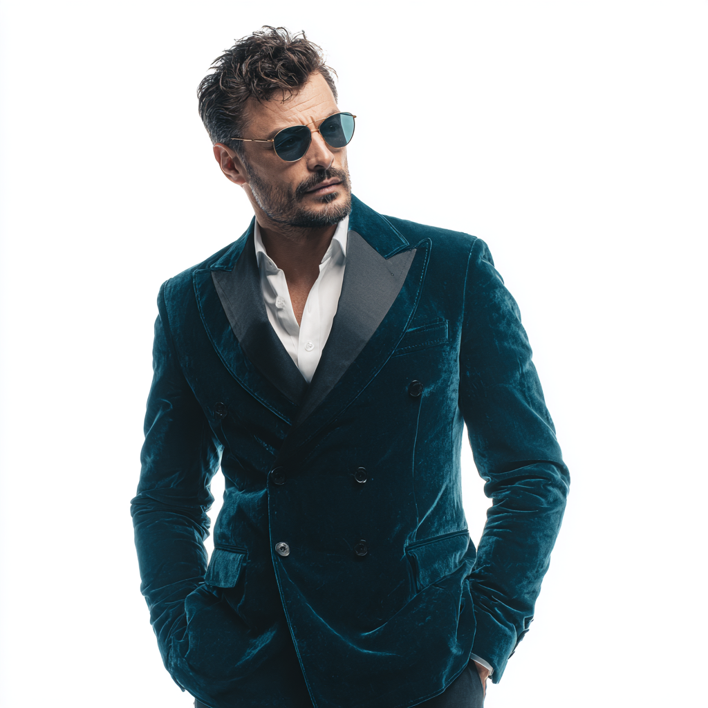Velsoir Deep Teal Double-Breasted Velvet Tuxedo Suit For Men