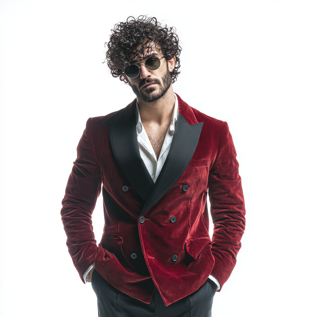 Velsoir Cherry Red Double-Breasted Velvet Tuxedo Suit For Men