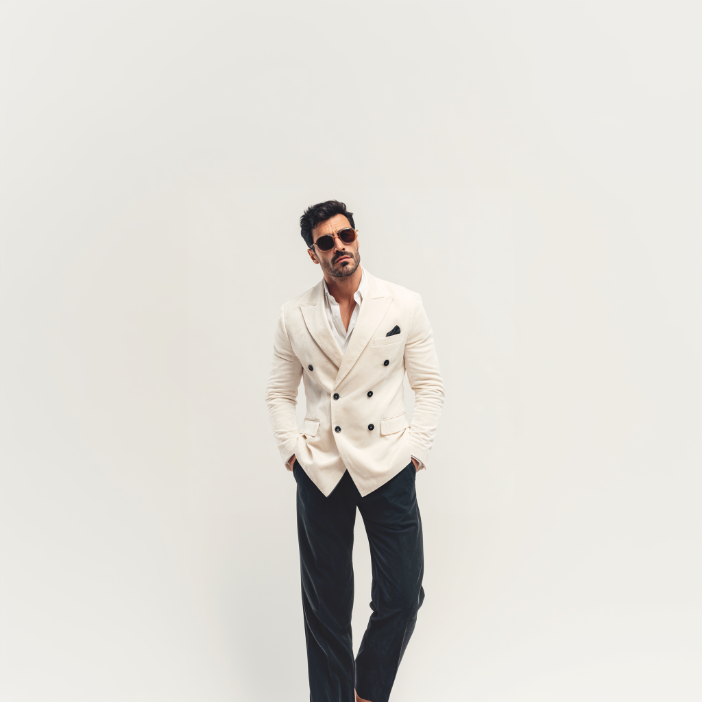 Velsoir Off-White Velvet Double-Breasted Suit With Peak Lapels