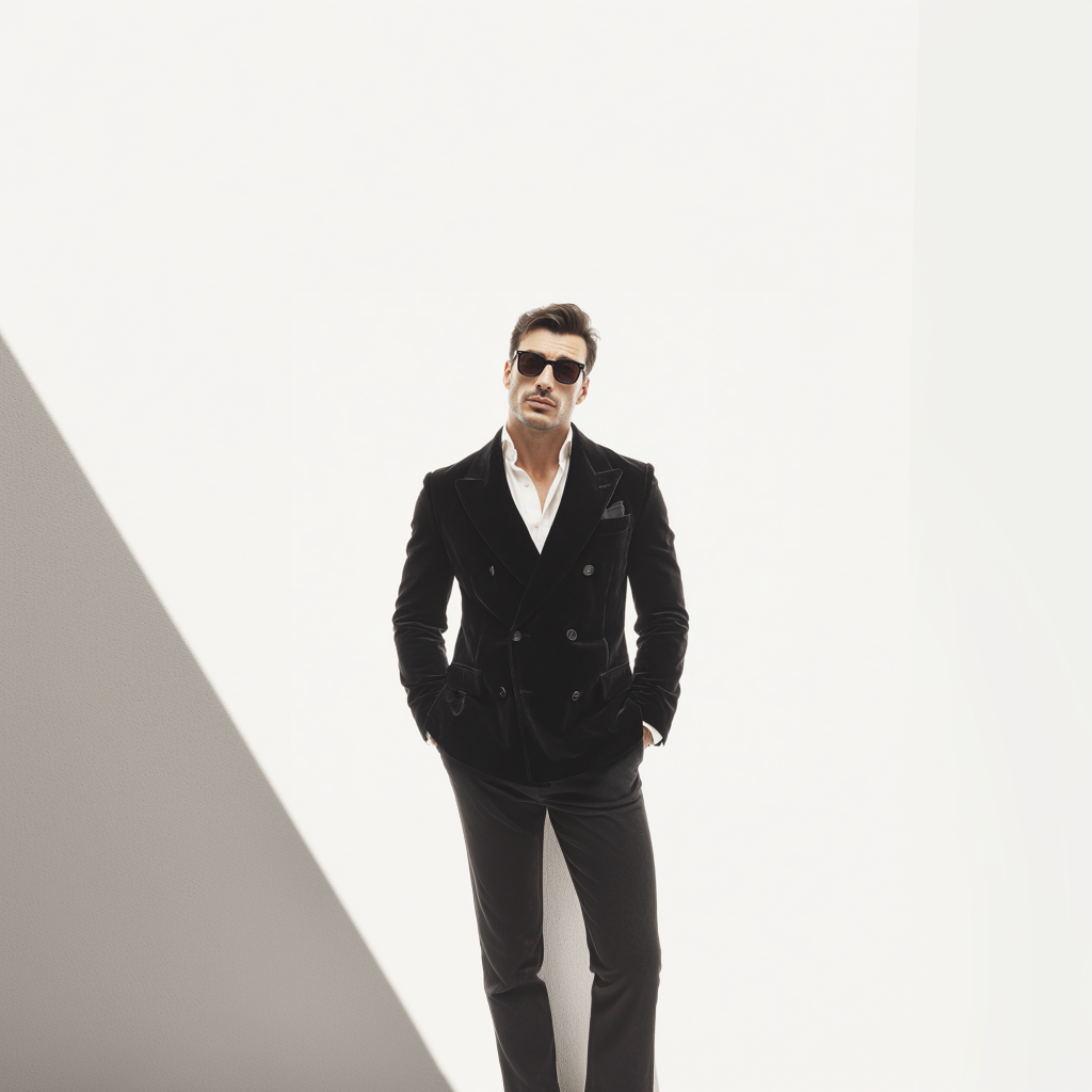 Velsoir Black Velvet Double-Breasted Suit With Peak Lapels