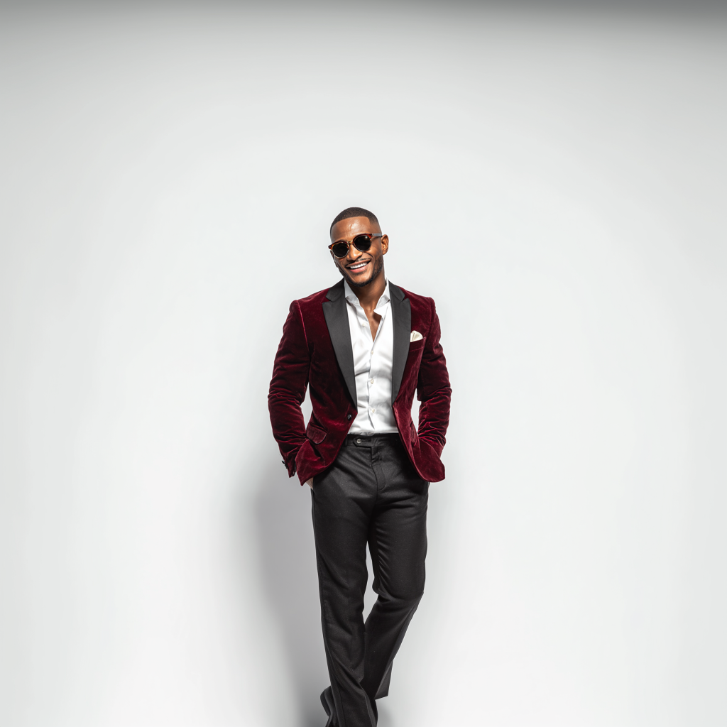 Velsoir Burgundy Velvet 2-Piece Tuxedo Suit Men