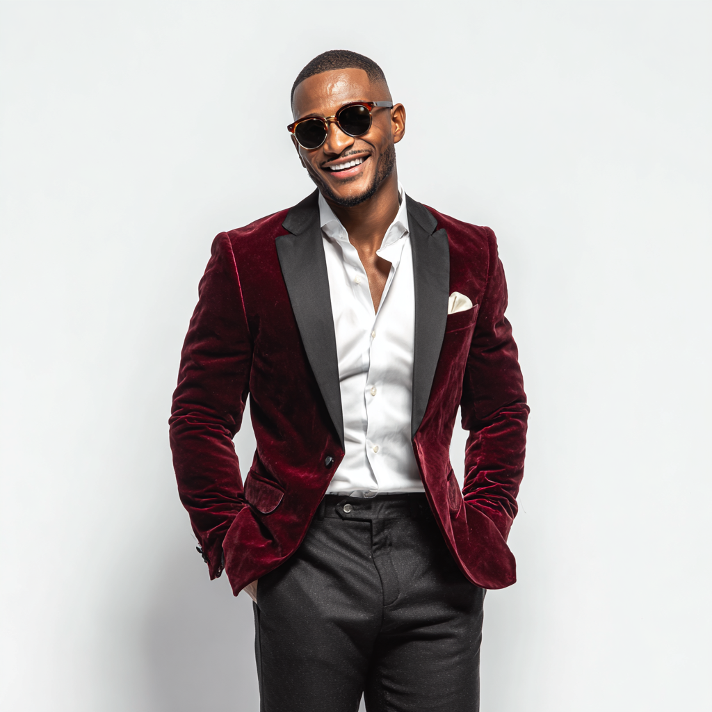 Velsoir Burgundy Velvet 2-Piece Tuxedo Suit Men