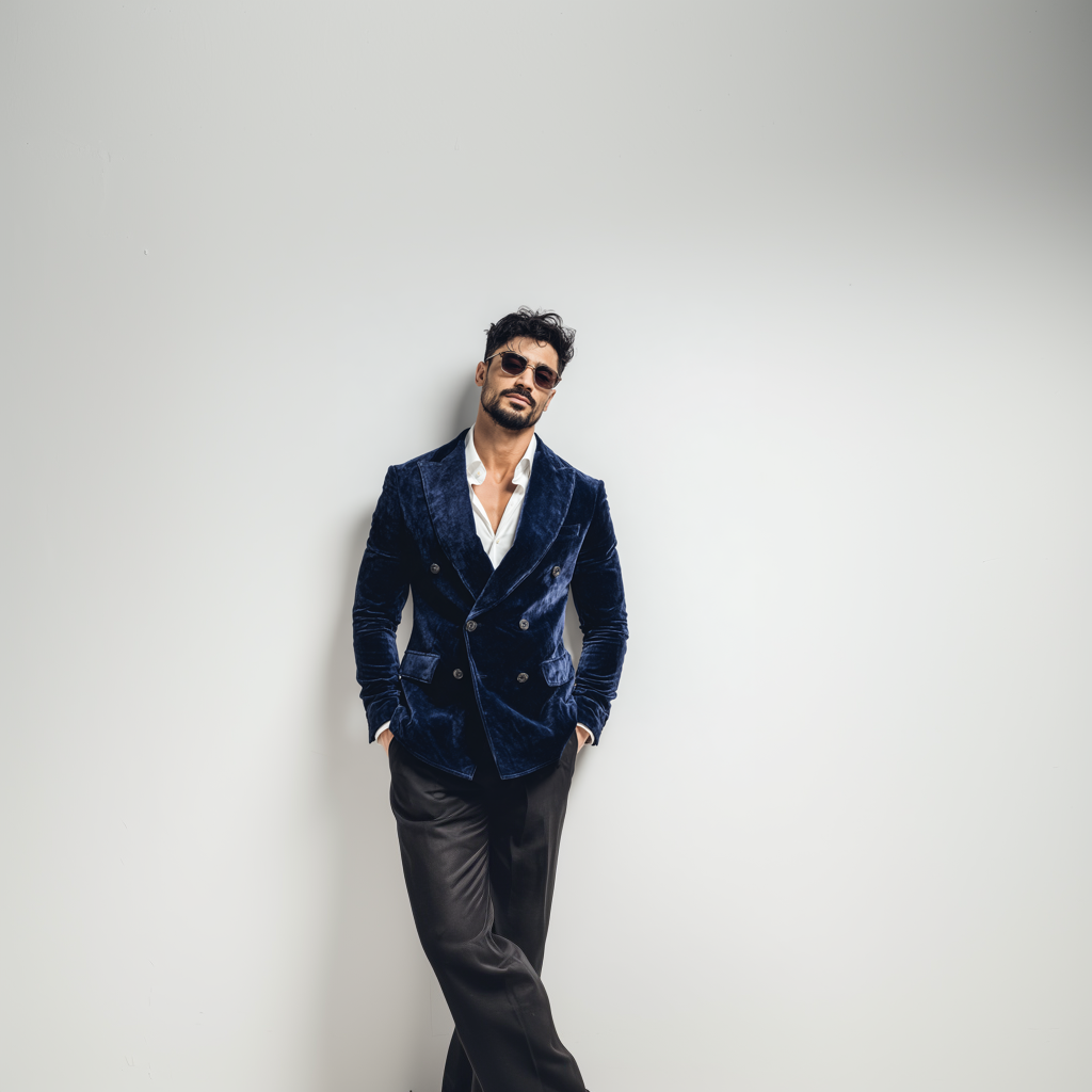 Velsoir Deep Sapphire Blue Velvet Double-Breasted Suit With Peak Lapels