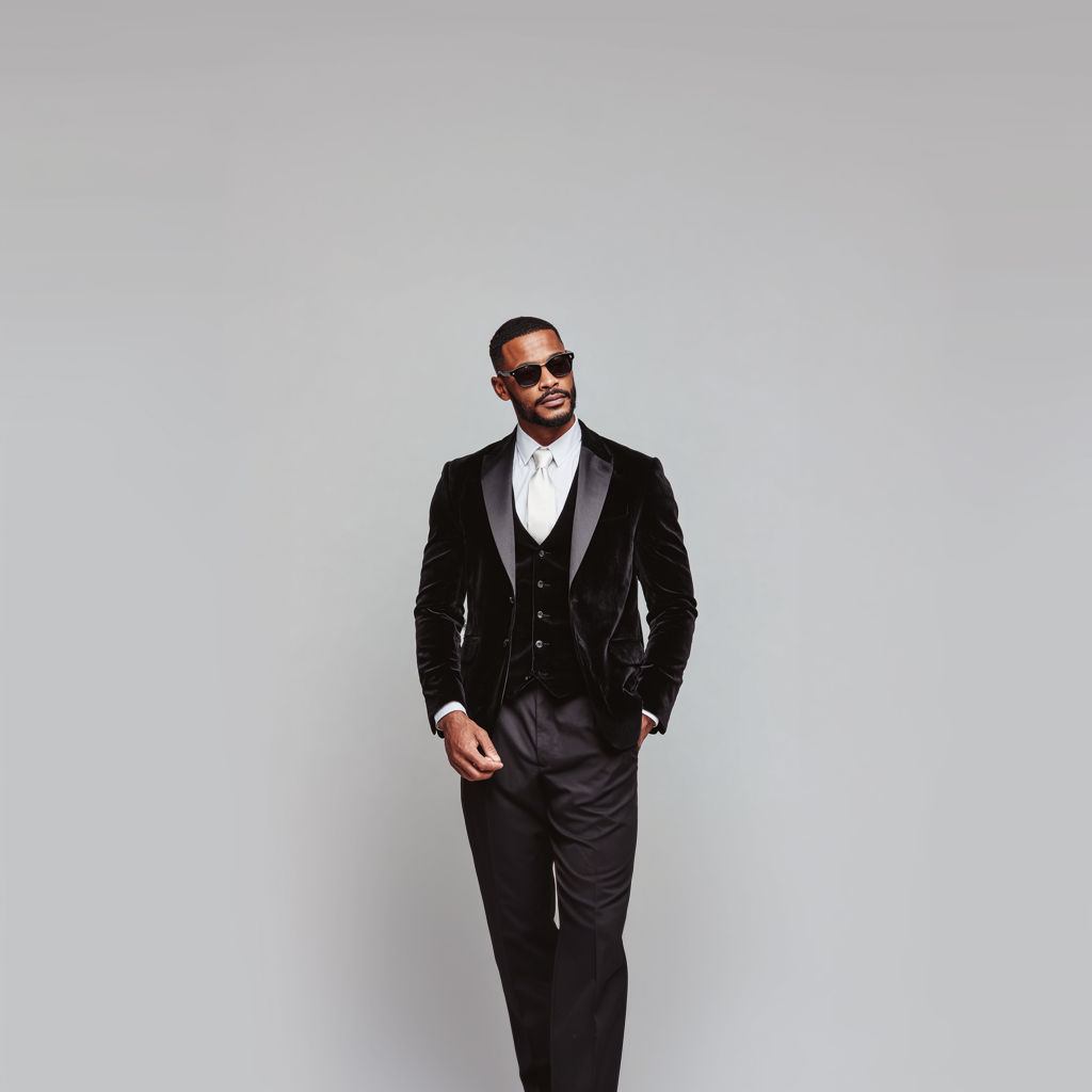 Velsoir Black Velvet 3-Piece Tuxedo Suit Men