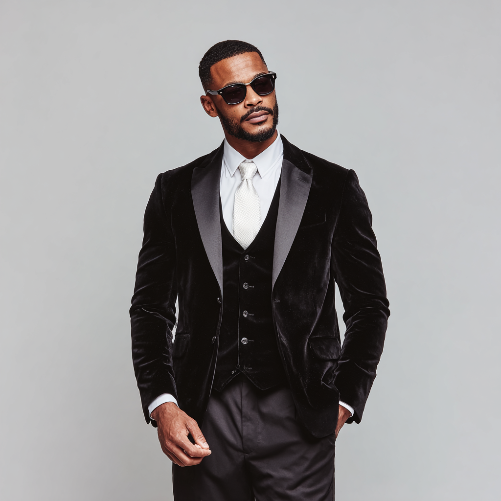 Velsoir Black Velvet 3-Piece Tuxedo Suit Men