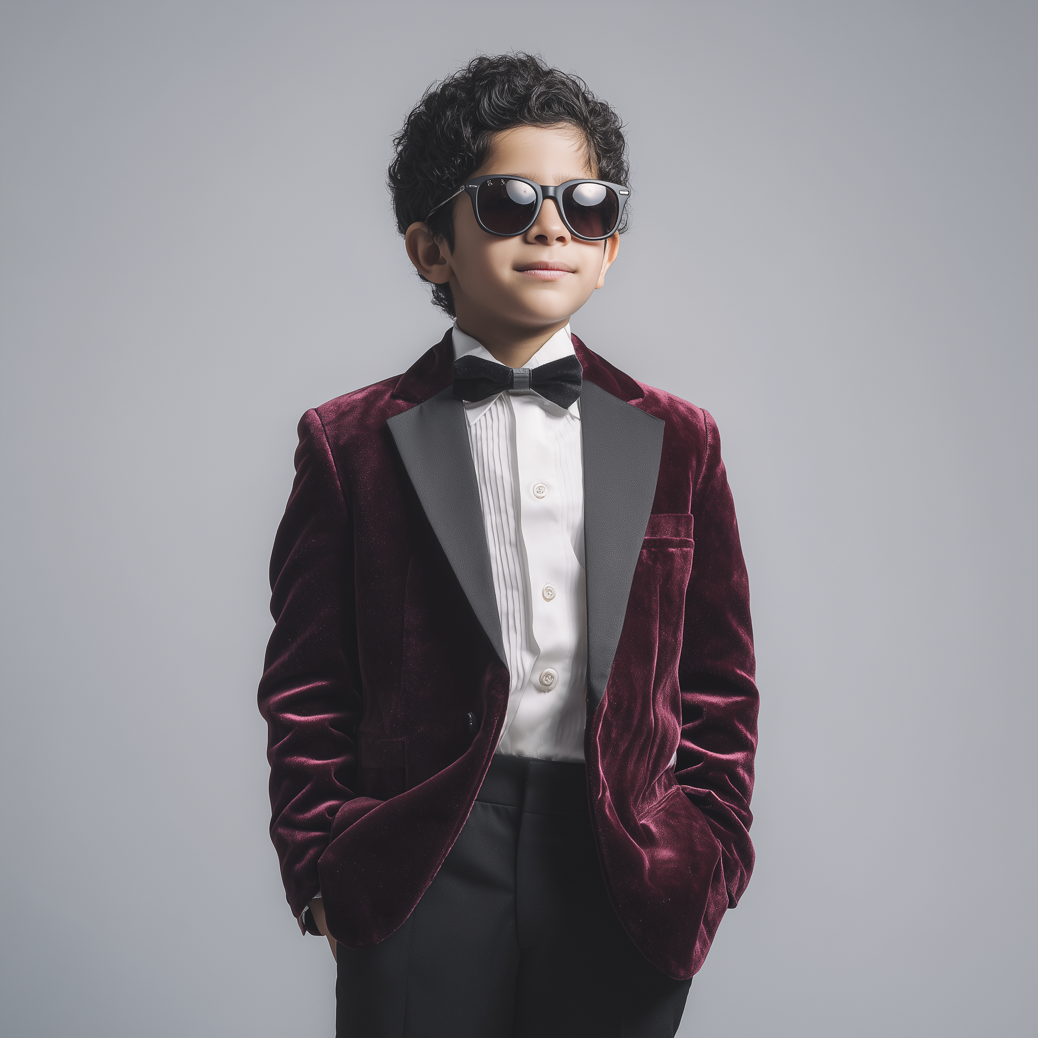 Velsoir Burgundy Velvet Tuxedo Suit For Kids
