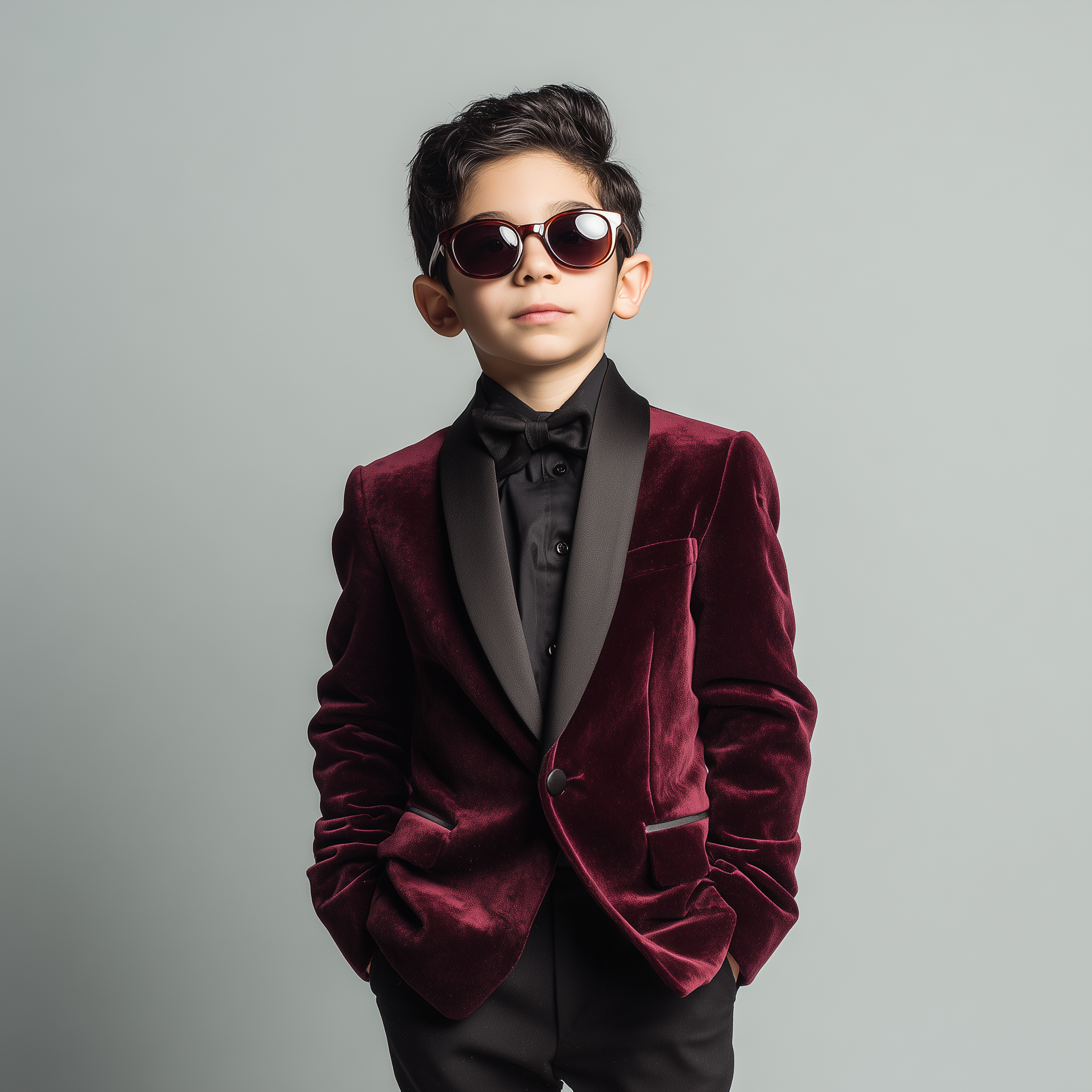 Velsoir Deep Wine Velvet Tuxedo Suit For Kids