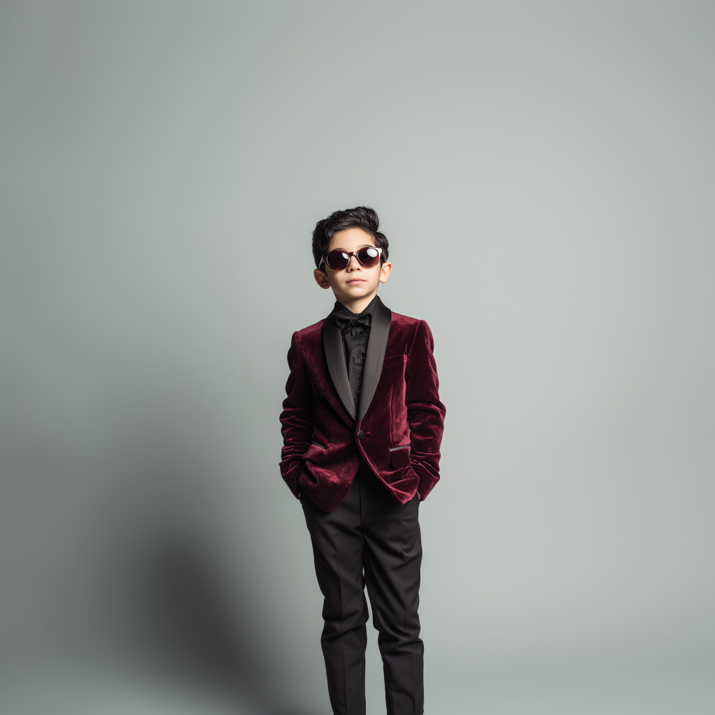 Velsoir Deep Wine Velvet Tuxedo Suit For Kids