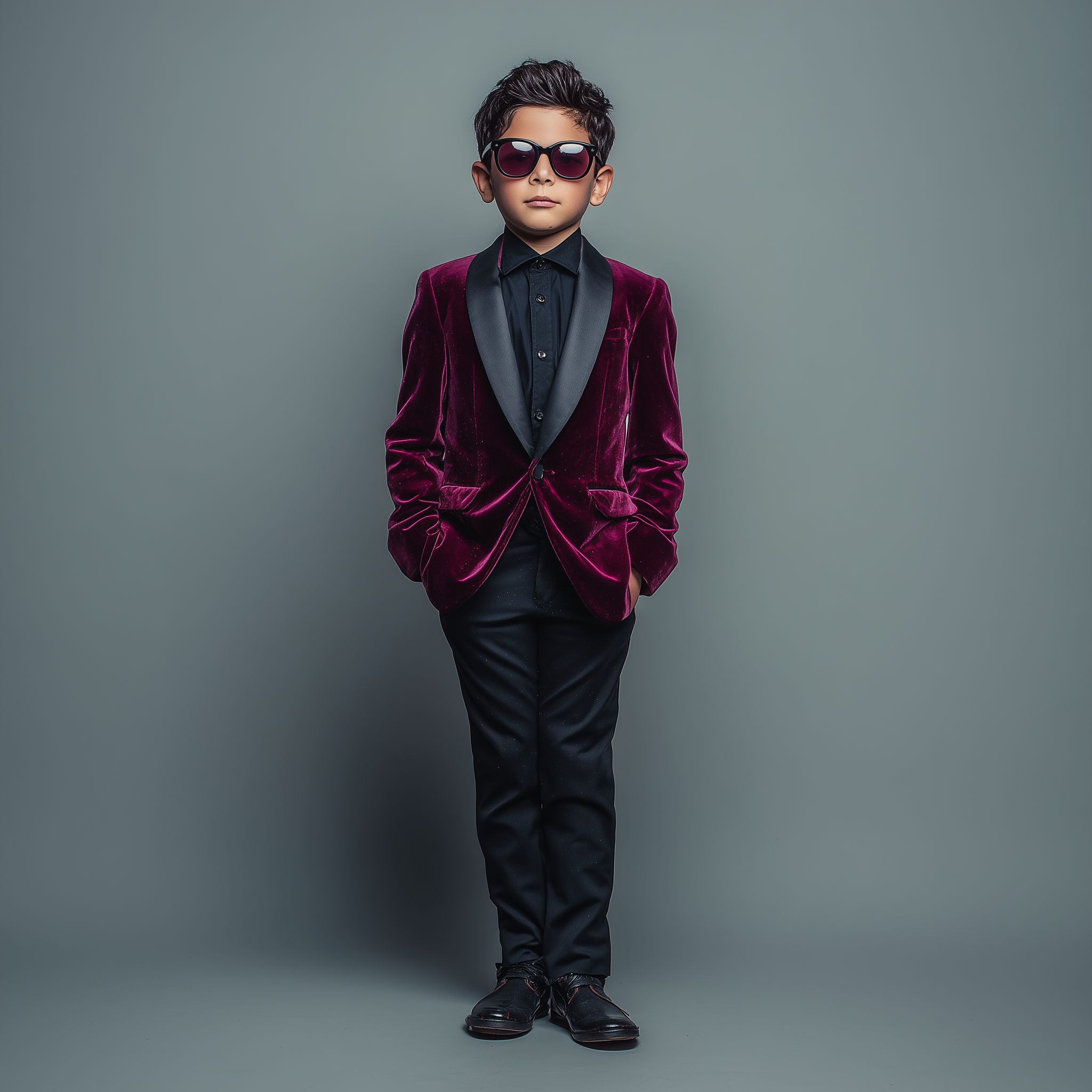 Velsoir Cranberry Velvet Tuxedo Suit For Kids