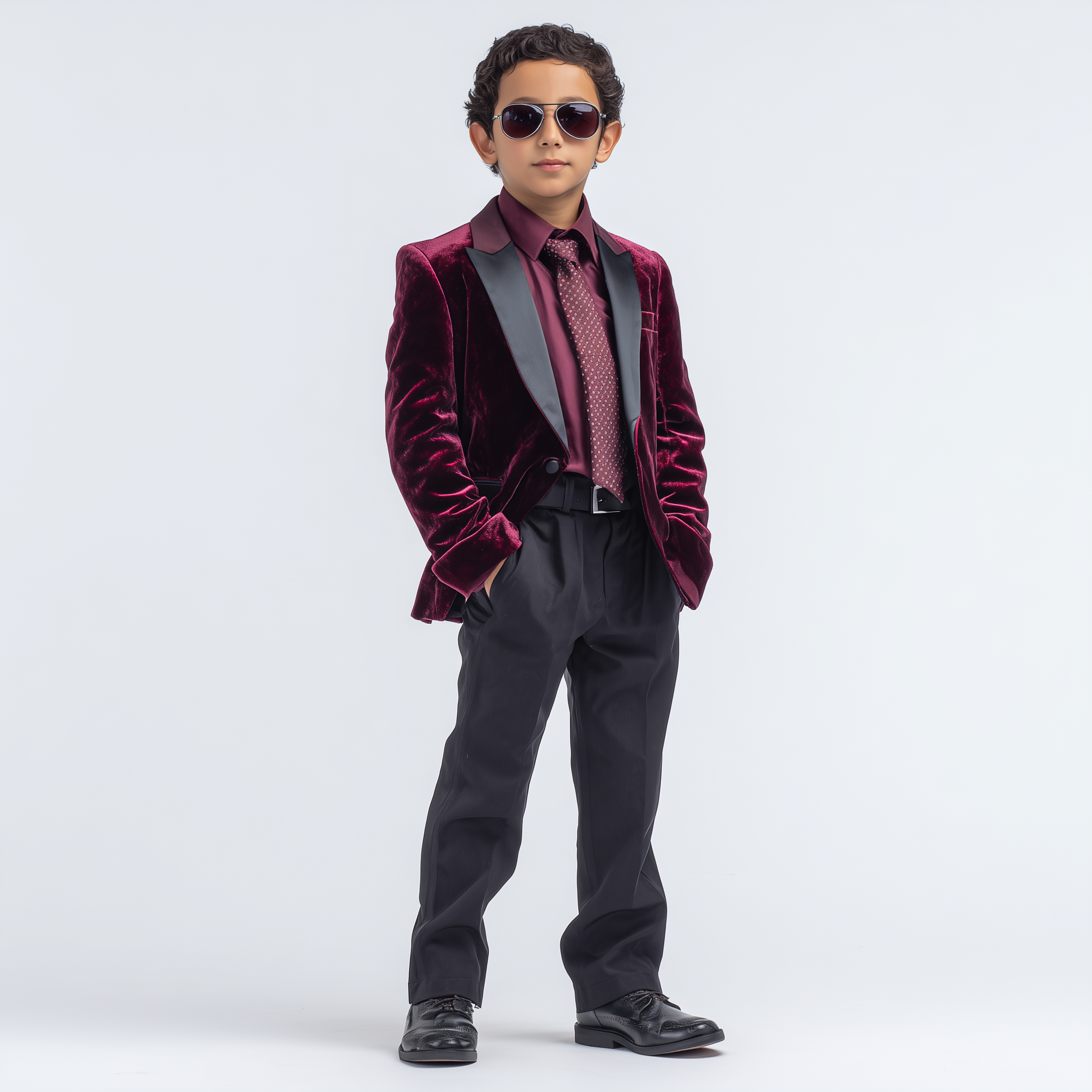Velsoir Rich Deep Wine Velvet Tuxedo Suit For Kids