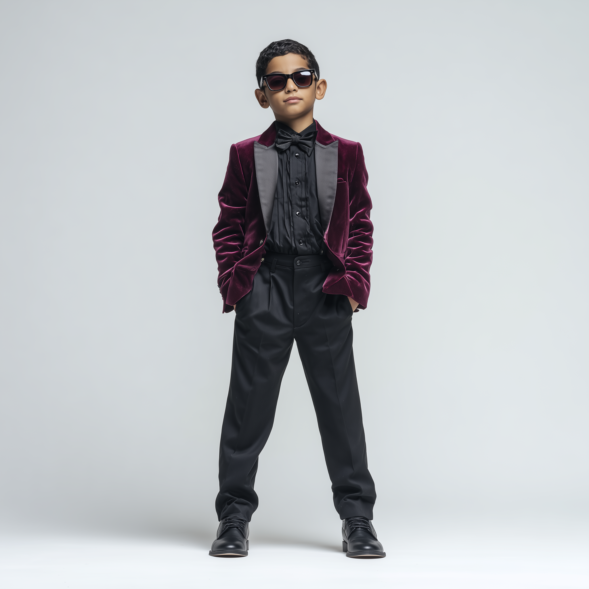 Velsoir Oxblood Velvet Tuxedo Suit For Kids