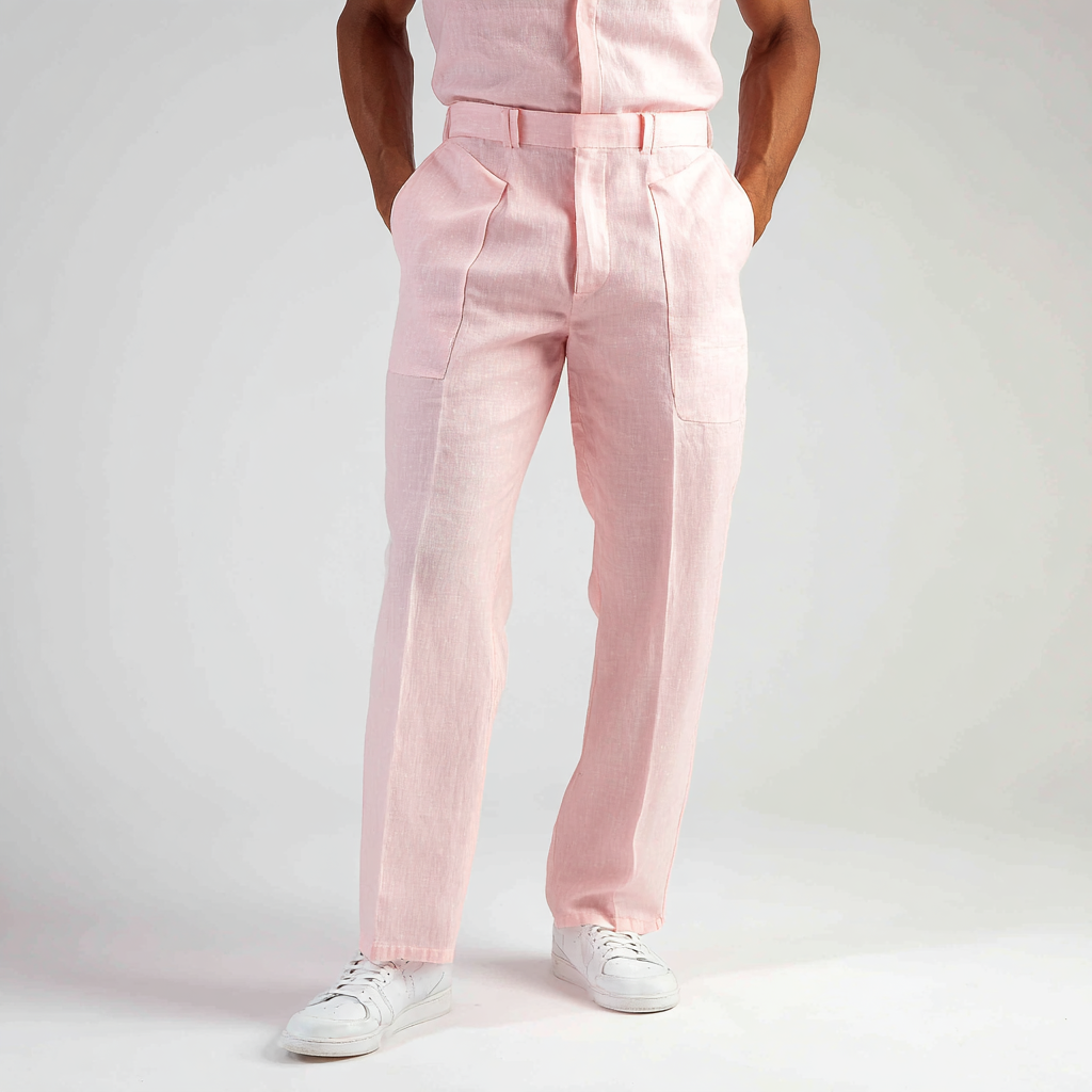 Airy Baby Pink Linen Trousers Men
