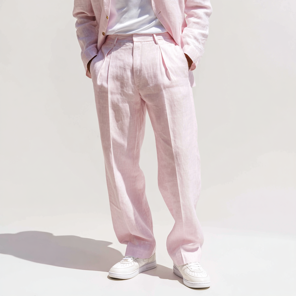 The Signature Light Pink Linen Trousers Men