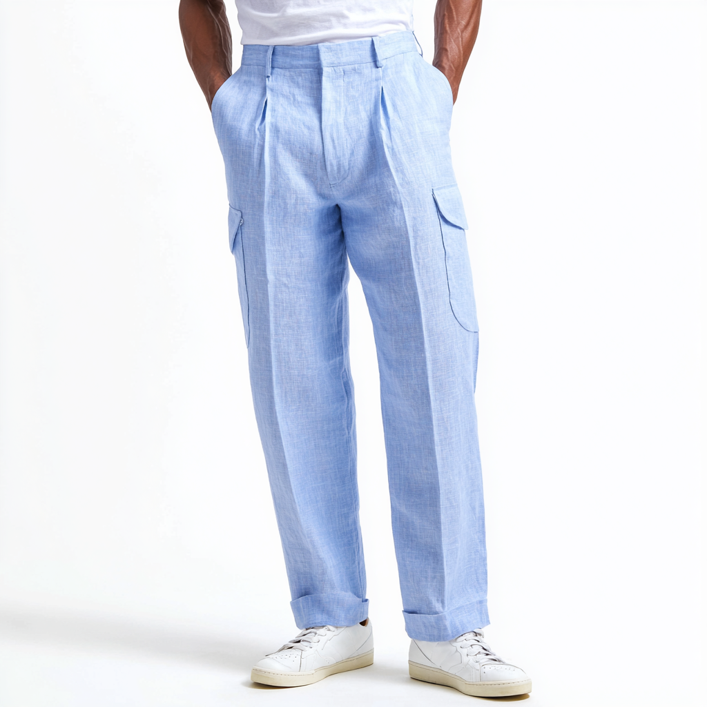 Velsoir Sky Blue Linen Trousers Men
