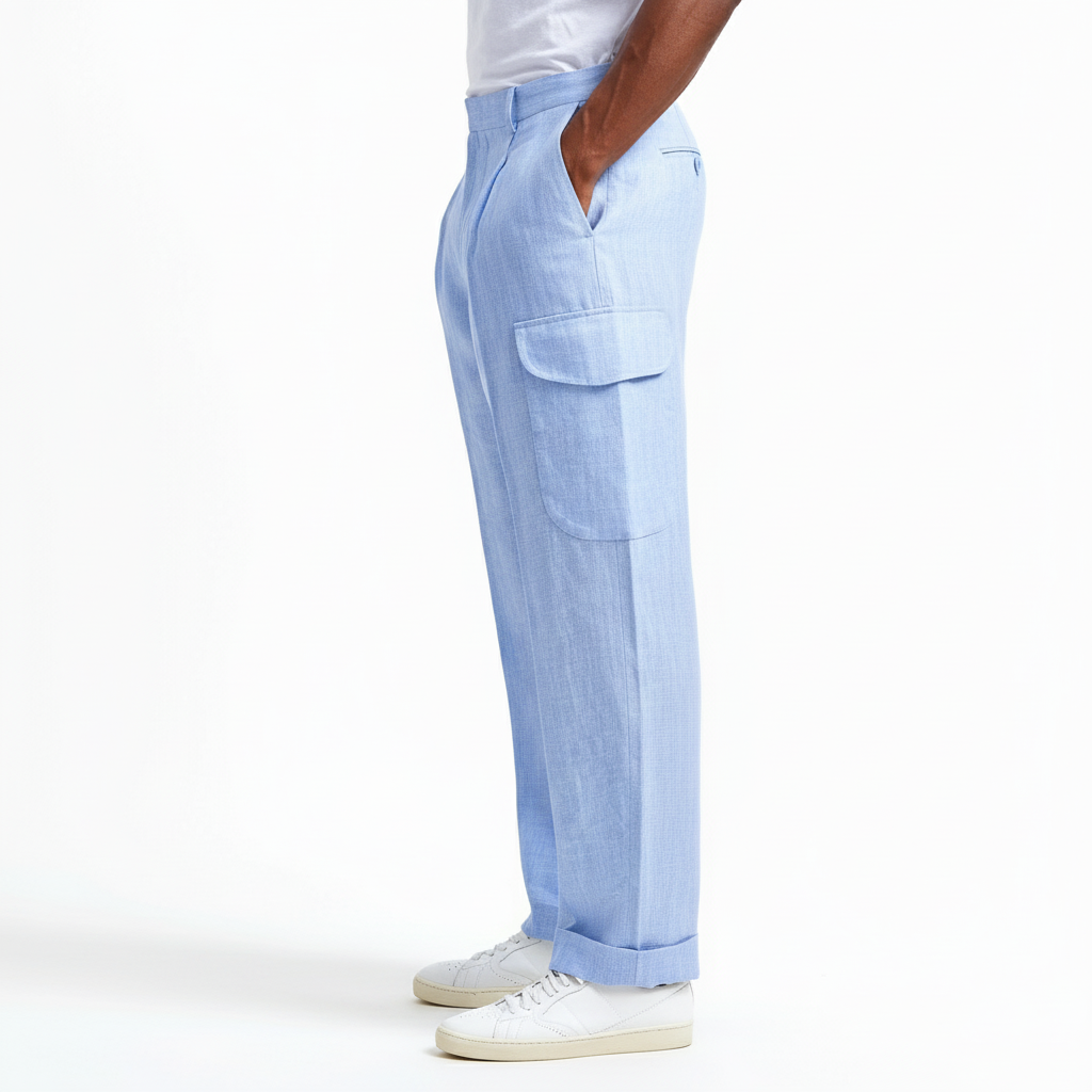 Velsoir Sky Blue Linen Trousers Men