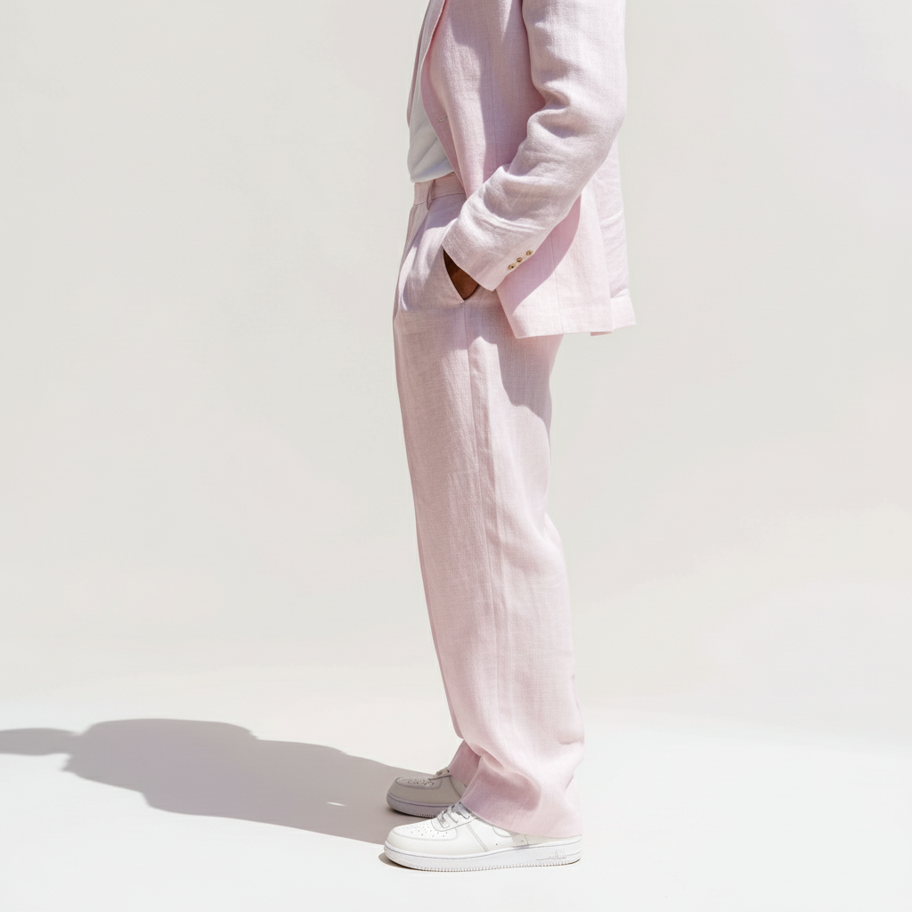 The Signature Light Pink Linen Trousers Men