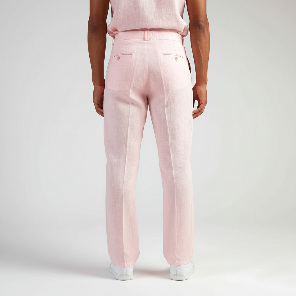 Airy Baby Pink Linen Trousers Men