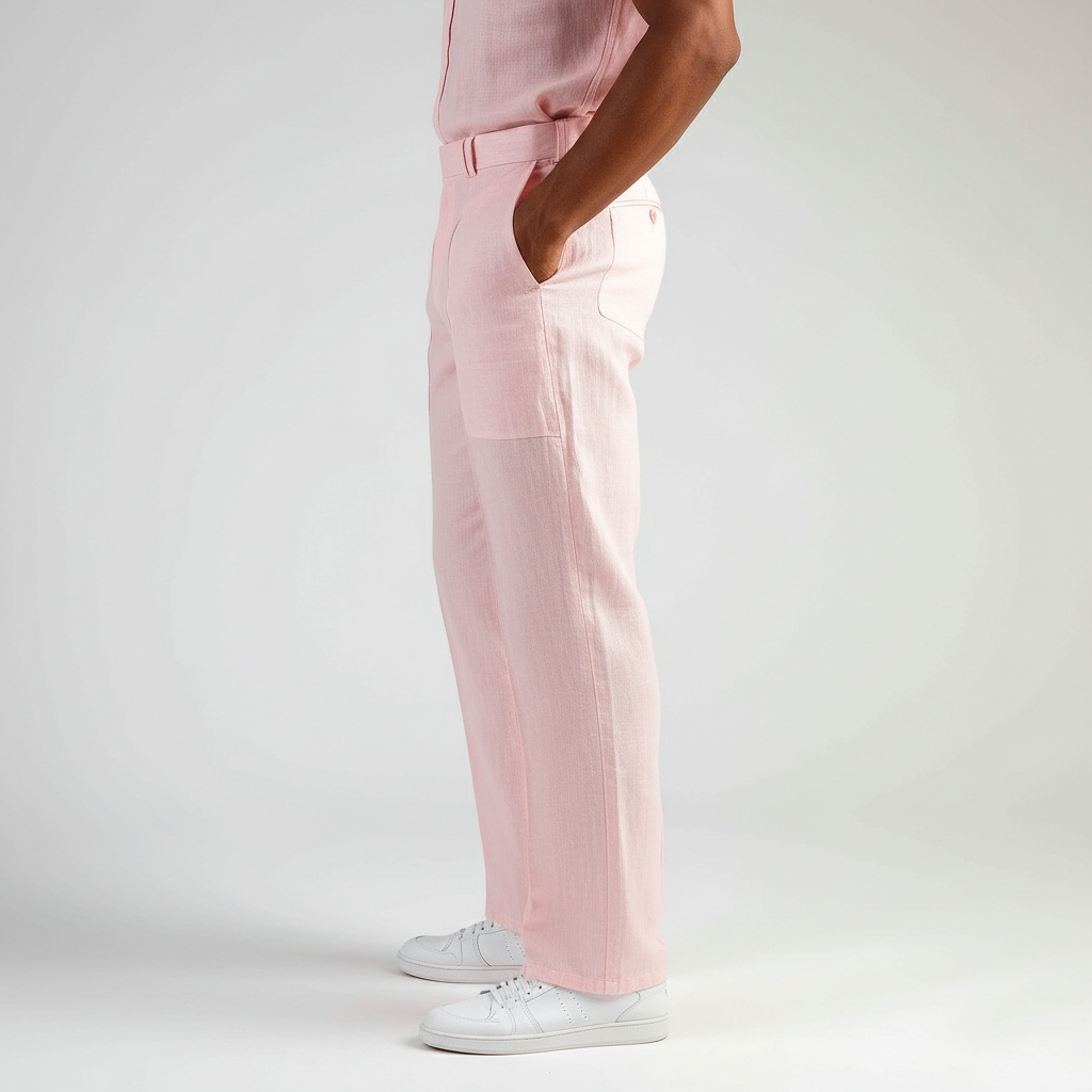 Airy Baby Pink Linen Trousers Men