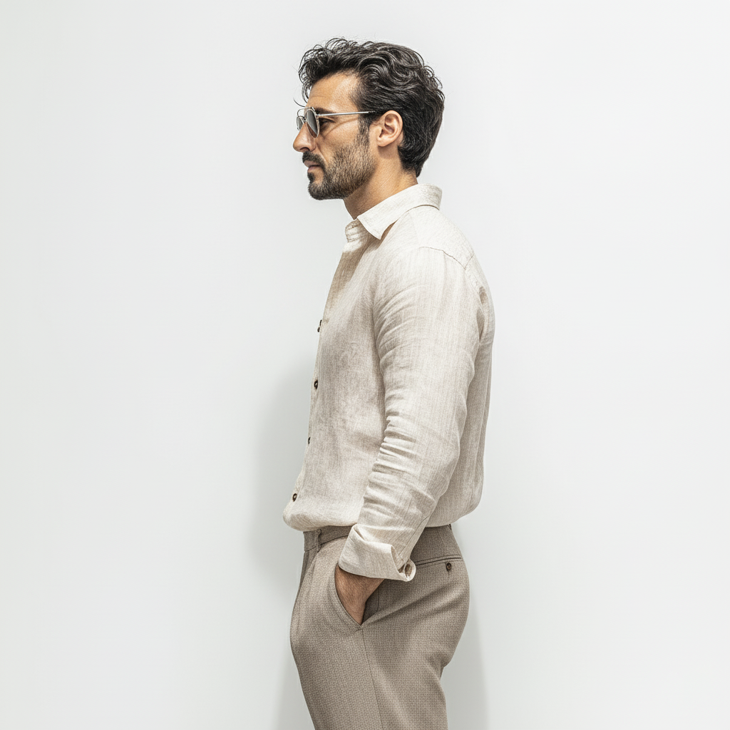 Velsoir Men's Beige Linen Shirt