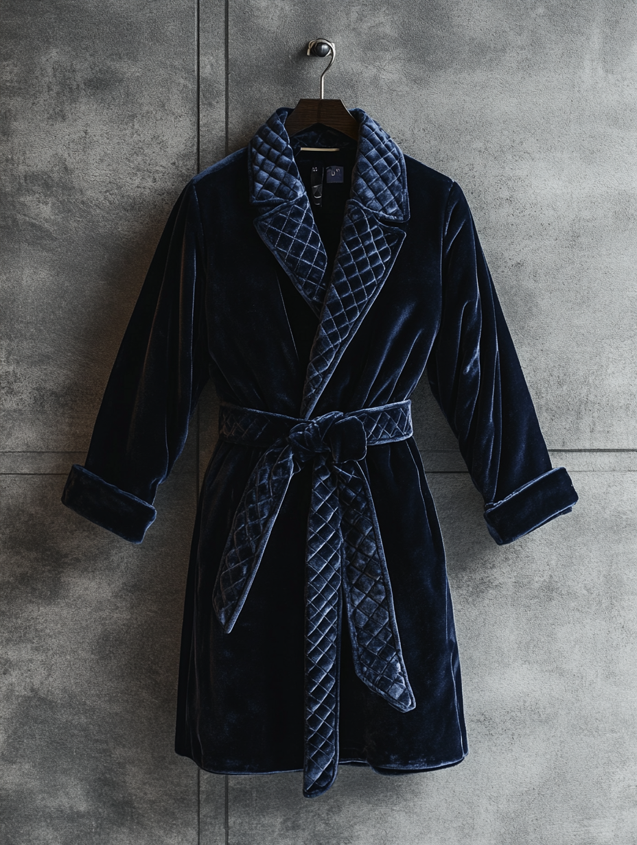 Velsoir Deep Navy Blue Smoking Robe For Men