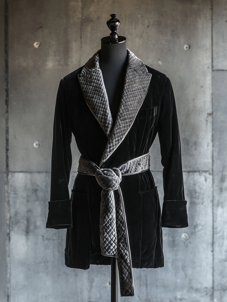 Velsoir Premium Black Velvet Smoking Robe For Men