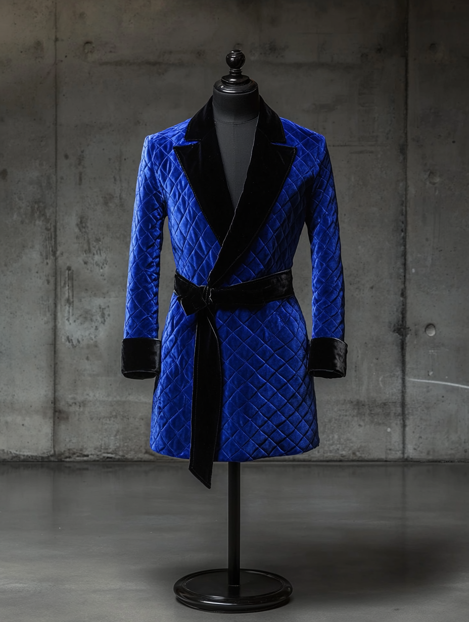 Velsoir Royal Blue Velvet Smoking Robe For Men