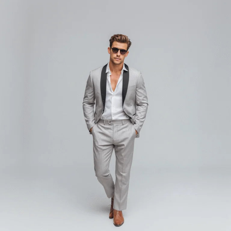 The Executive Edge Platinum Grey 2-Piece Tuxedo Suit For Men
