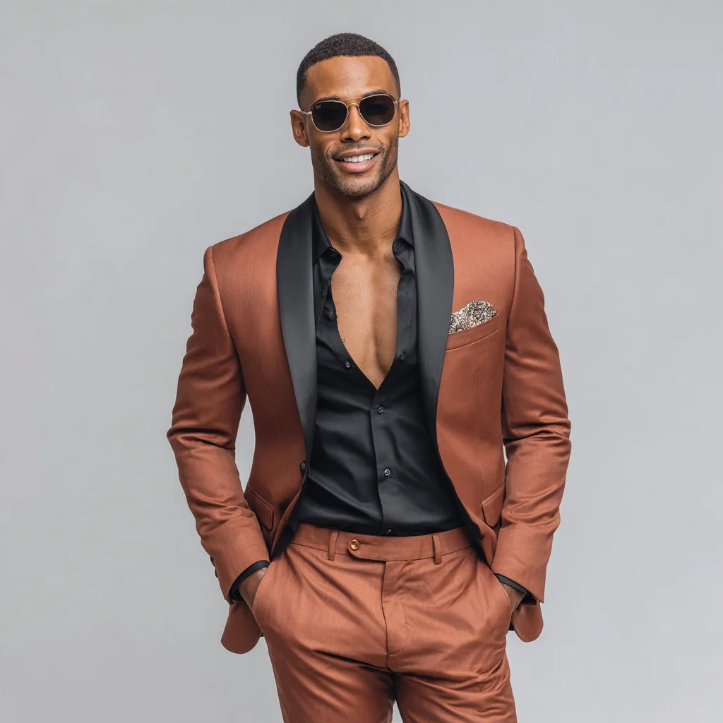 Continental Charm Terracotta 2-Piece Tuxedo Suit For Men