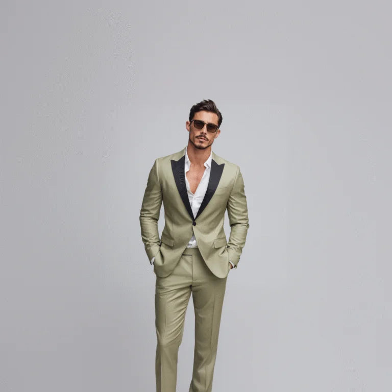 Men's Sage Olive Virgin Wool Cashmere Slim-Fit 2-Piece Suit