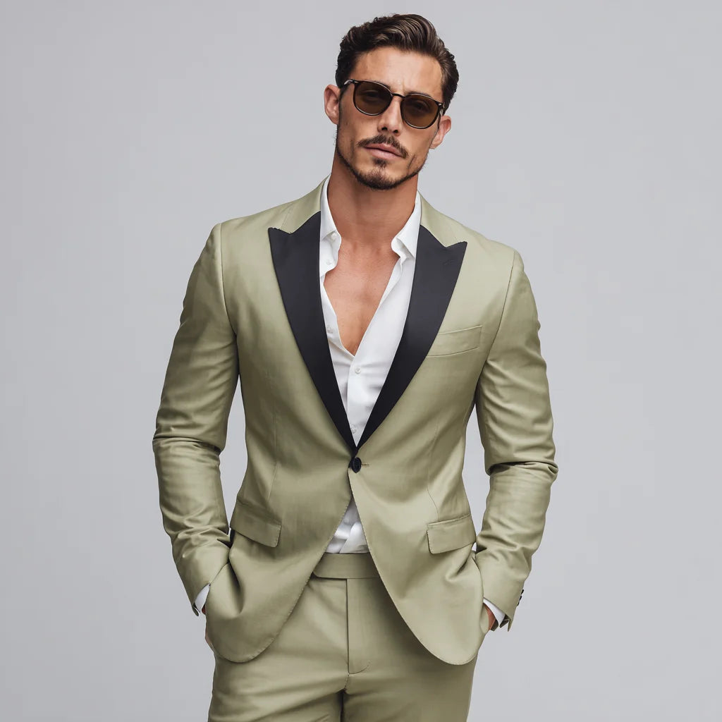 Men's Sage Olive Virgin Wool Cashmere Slim-Fit 2-Piece Suit