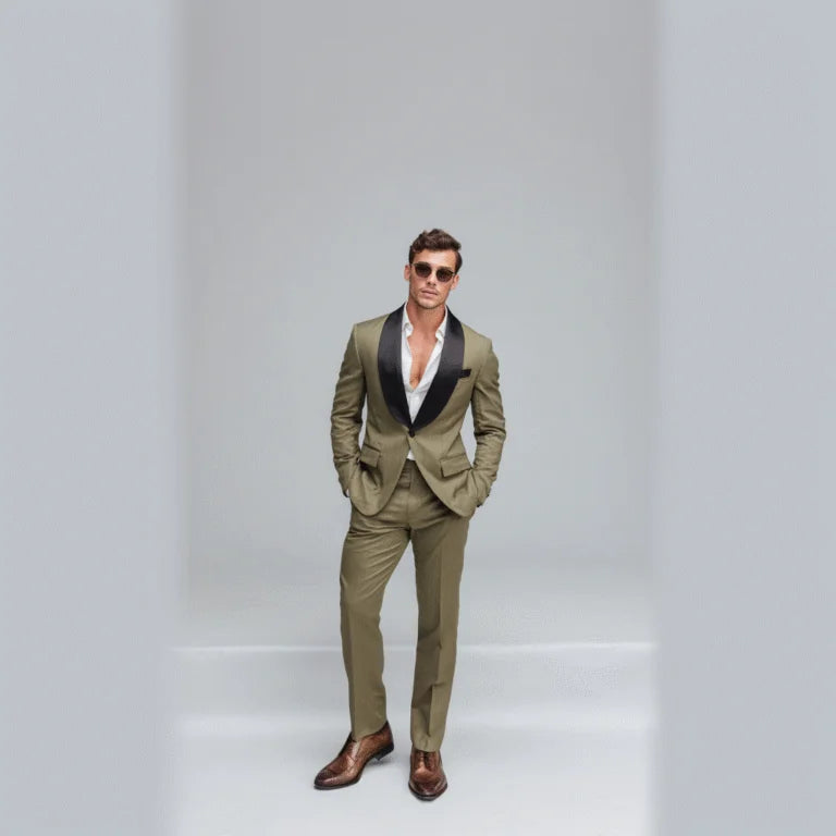 Nordic Noir Moss Green 2-Piece Tuxedo Suit For Men