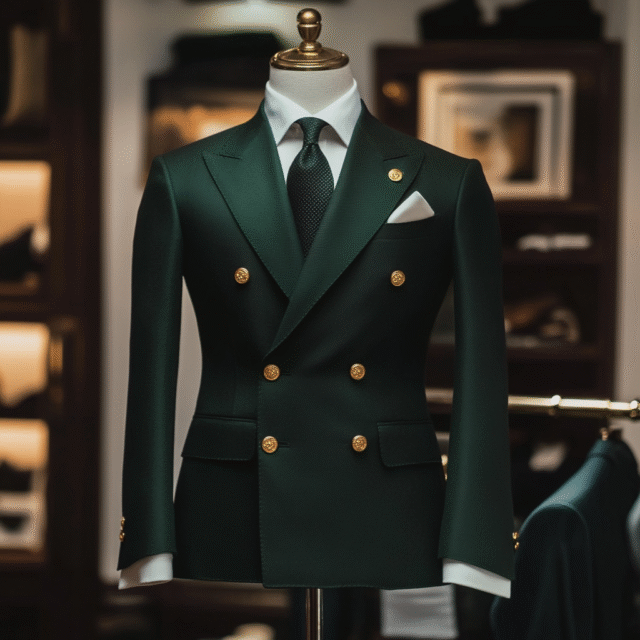 Forest Green Men’s Double Breasted 2-piece Suit For Men