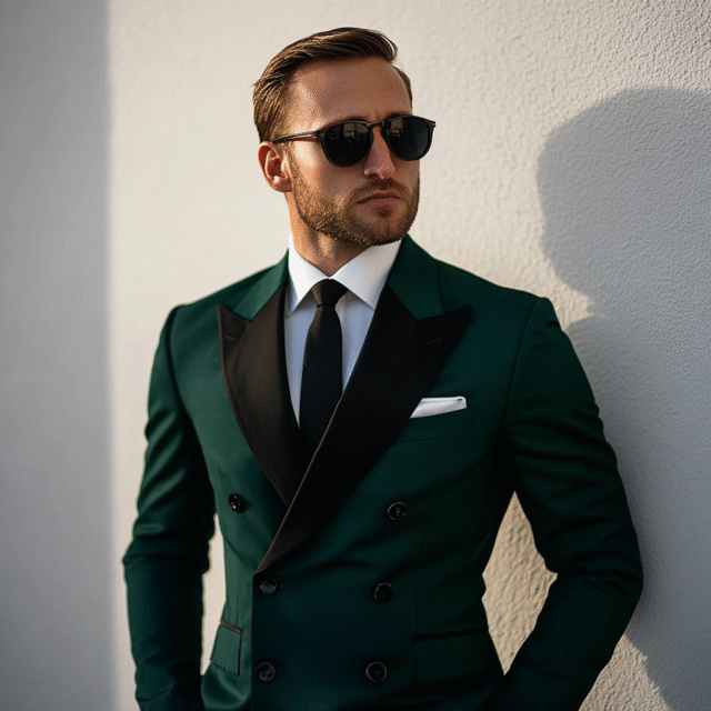 Men’s Emerald Green Double Breasted With Black Lapels 2-Piece Suit – Stylish Formal Wear | Tailored Suit
