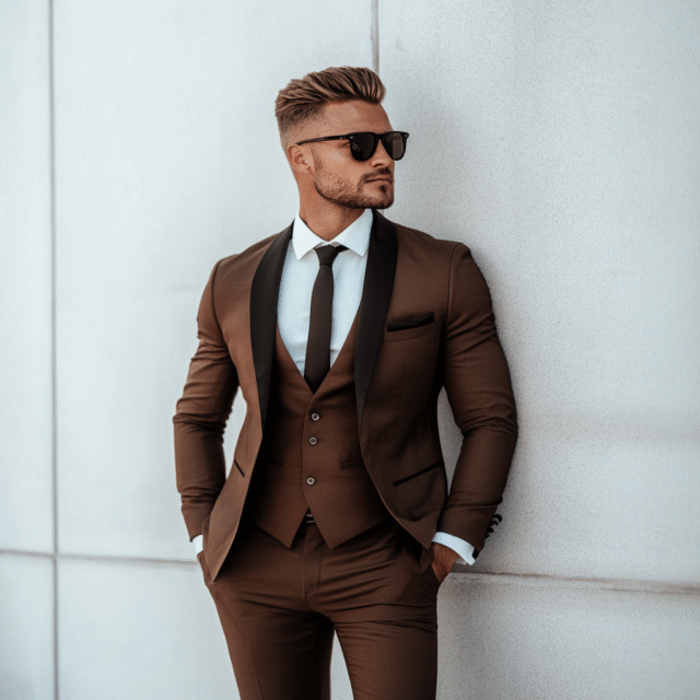 Chocolate Brown With Black Lapels Men’s 3-Piece Suit For Men