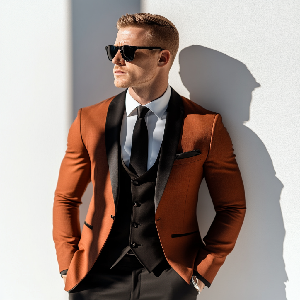 Men’s Copper With Black Lapels 3-Piece Suit – Stylish Formal Wear | Tailored Suit