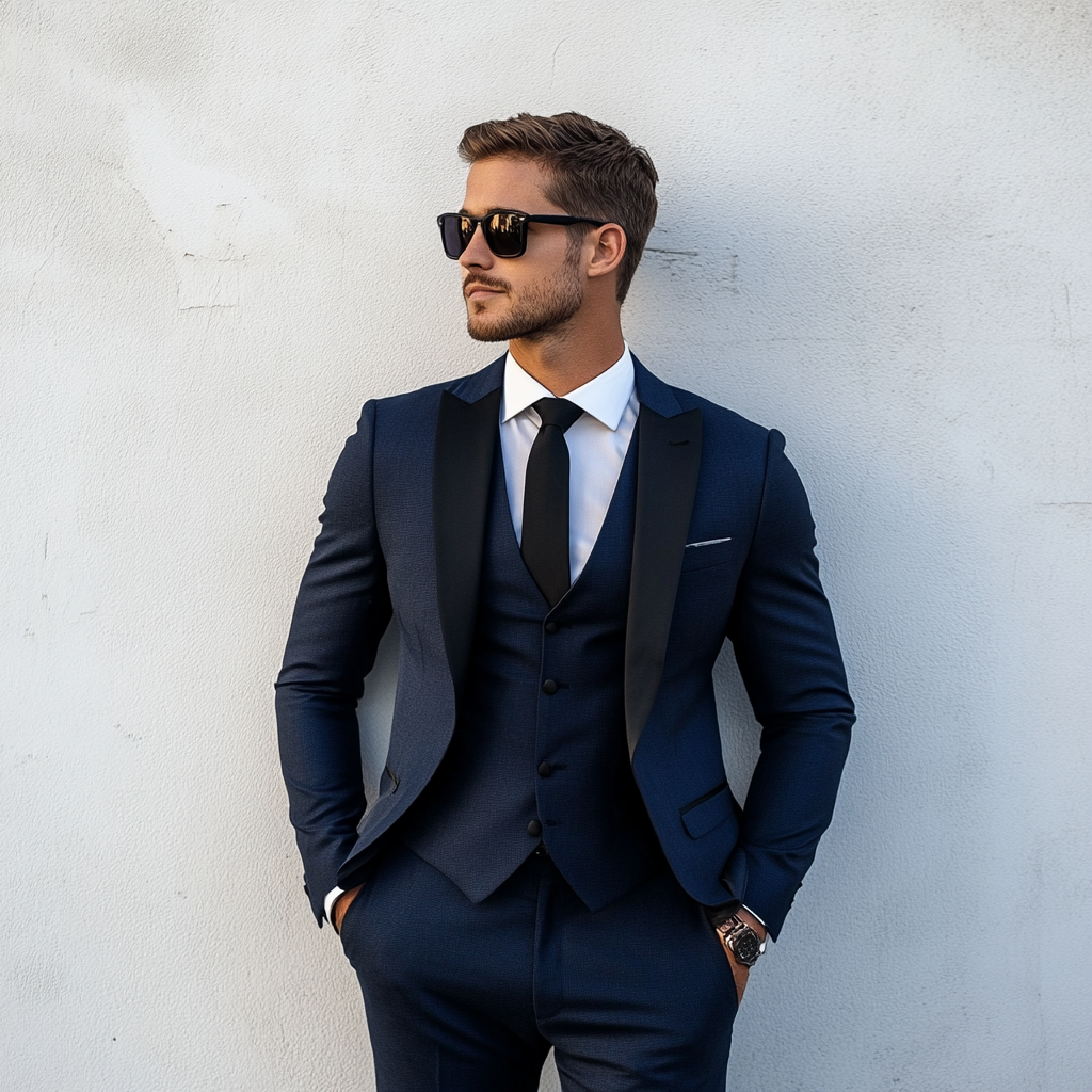 Elevate Your Formal Style With This Midnight Blue With Black Lapels 3-Piece Men’s Suit